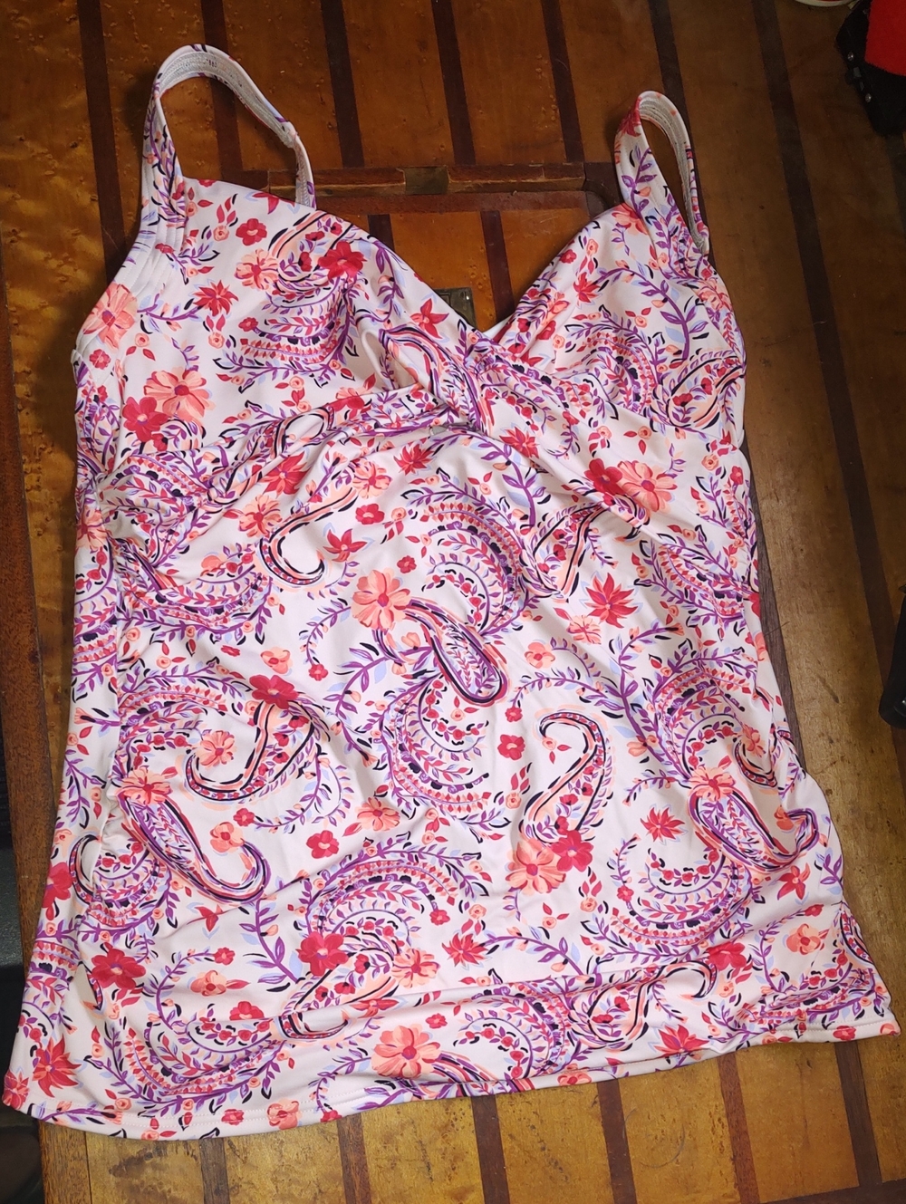 Lands' End Pink Floral Paisley Bathing Suit Top Tankini 10 Large